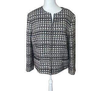 Ann Taylor Blazer Black Plaid Tweed Hook and Eye Jacket Career Professional 18